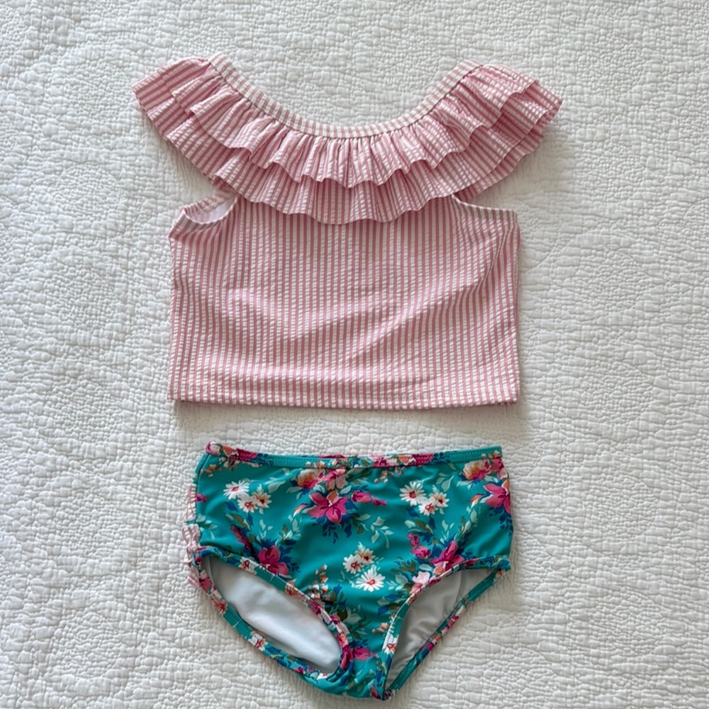 Ruffle Butts Pink Striped Set